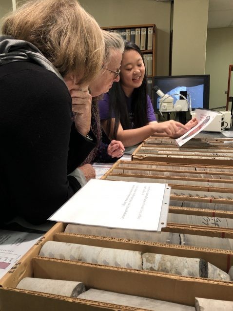 These deep sea cores contain sediments that were deposited 230 million years ago. The layers within the core samples contain a record of plate tectonics, volcanic eruptions, global climate change, and more. Photo: Phebe Pierson