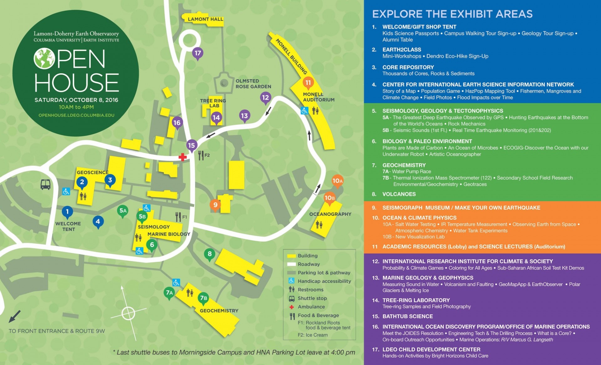 map showing location of exhibits and facilities around campus