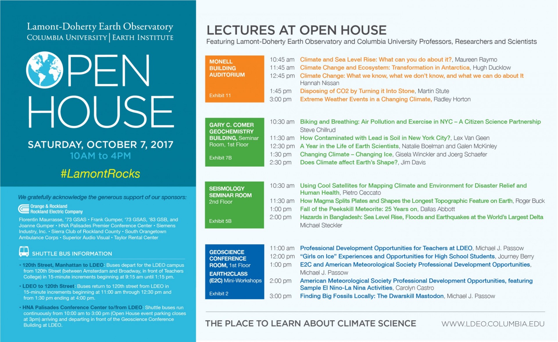 schedule and locations of lectures and workshops around campus