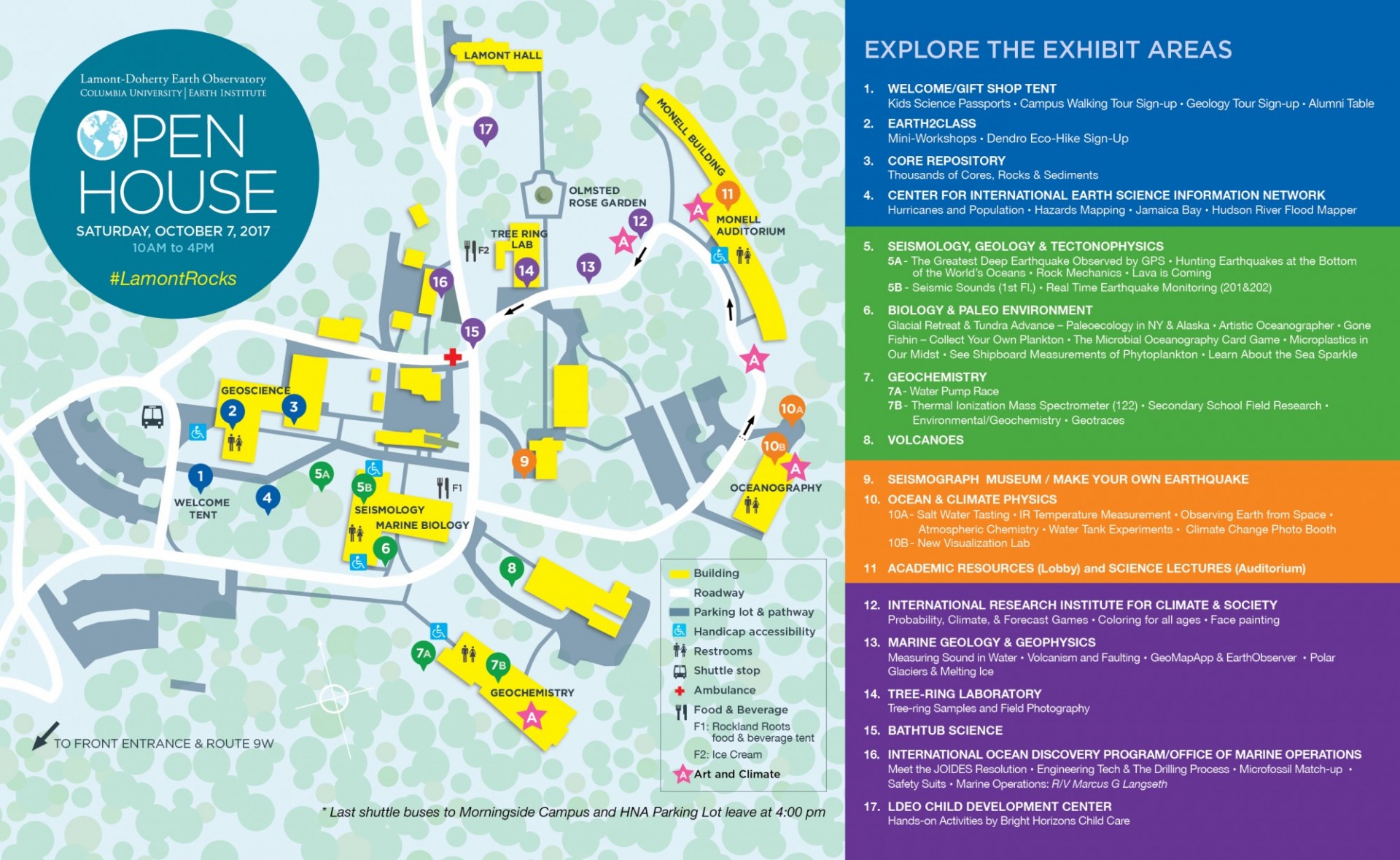 map showing location of exhibits and facilities around campus
