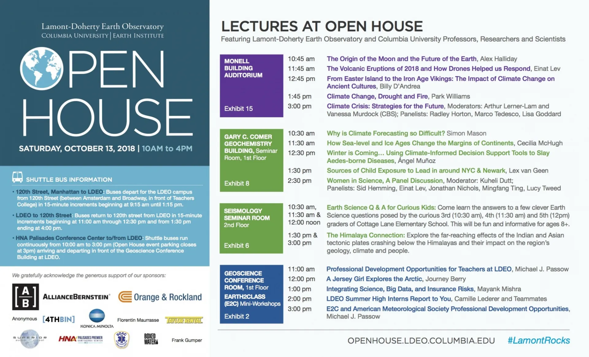 Open House visual lecture schedule 2018