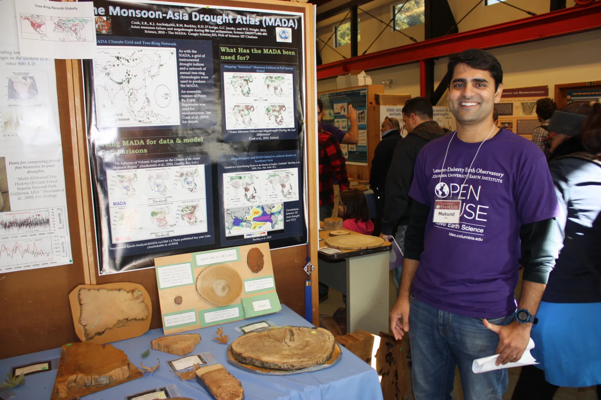 Tree-ring scientist Mukund Palat Rao with tree ring samples in the Tree Ring Lab
