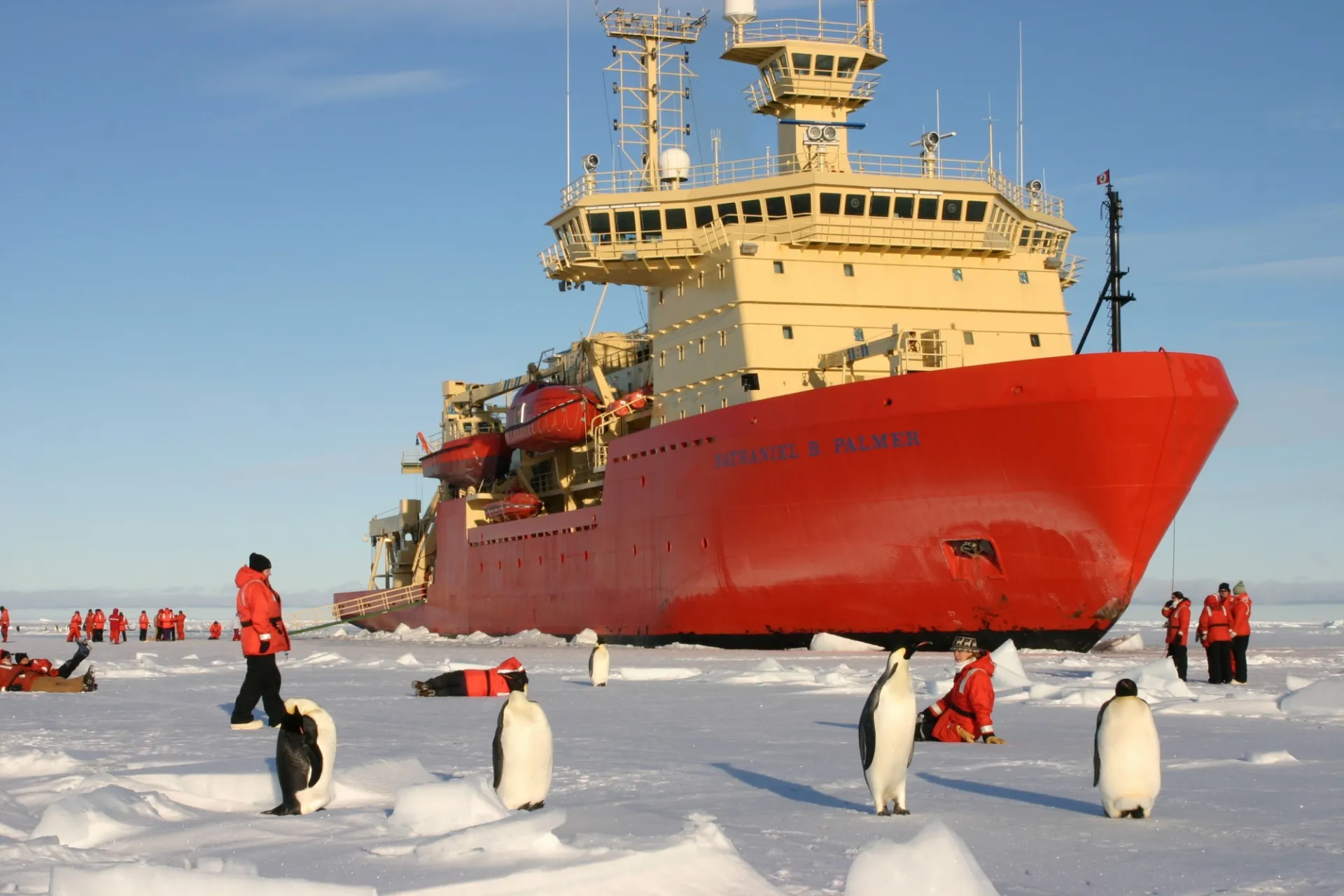 Ice breaker R/V Nathaniel Palmer parked in ice. Credit: Joaquim I. Goes